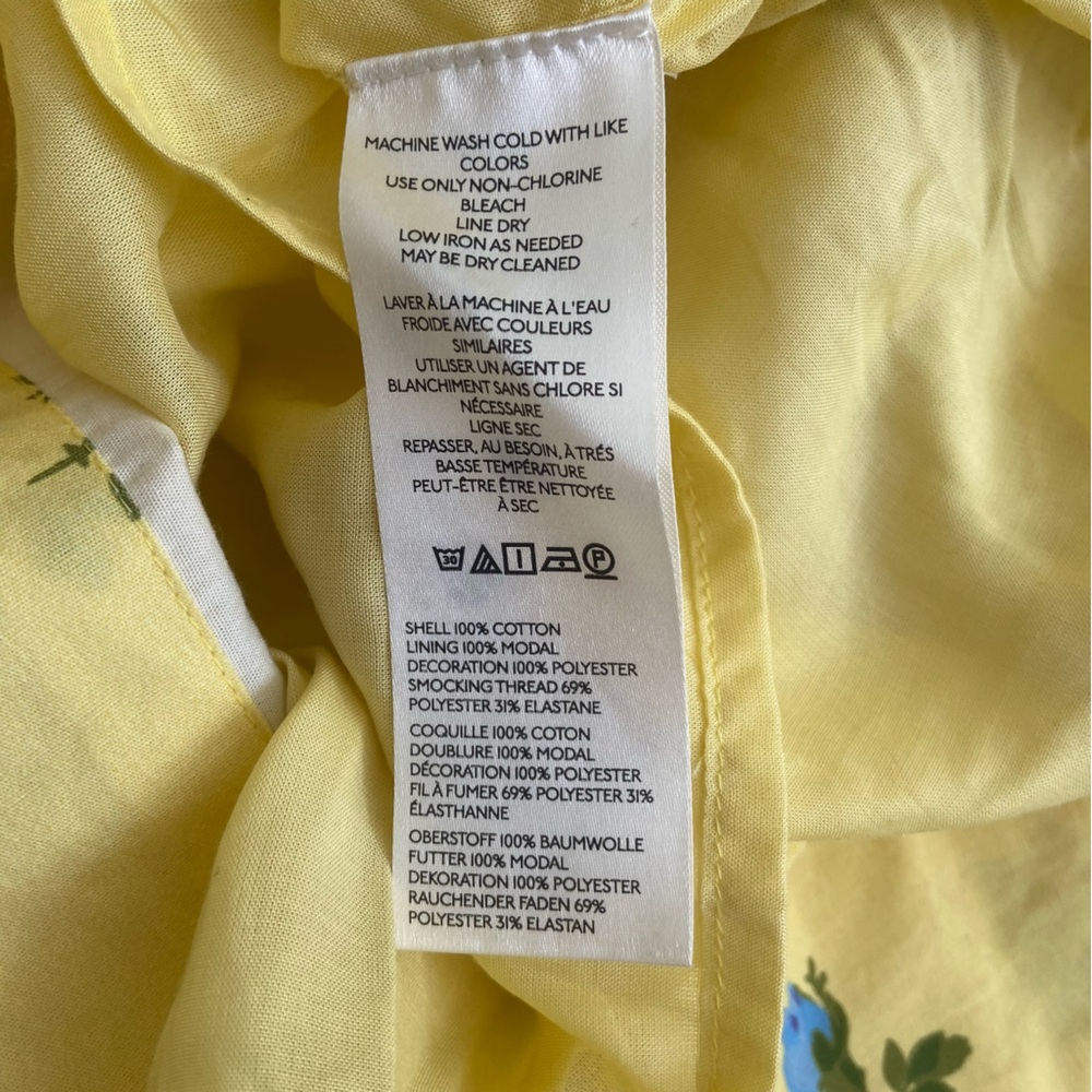 Anthropologie Yellow Floral Cotton Puff Sleeve Mini Dress XS EUC - Picture 6 of 8